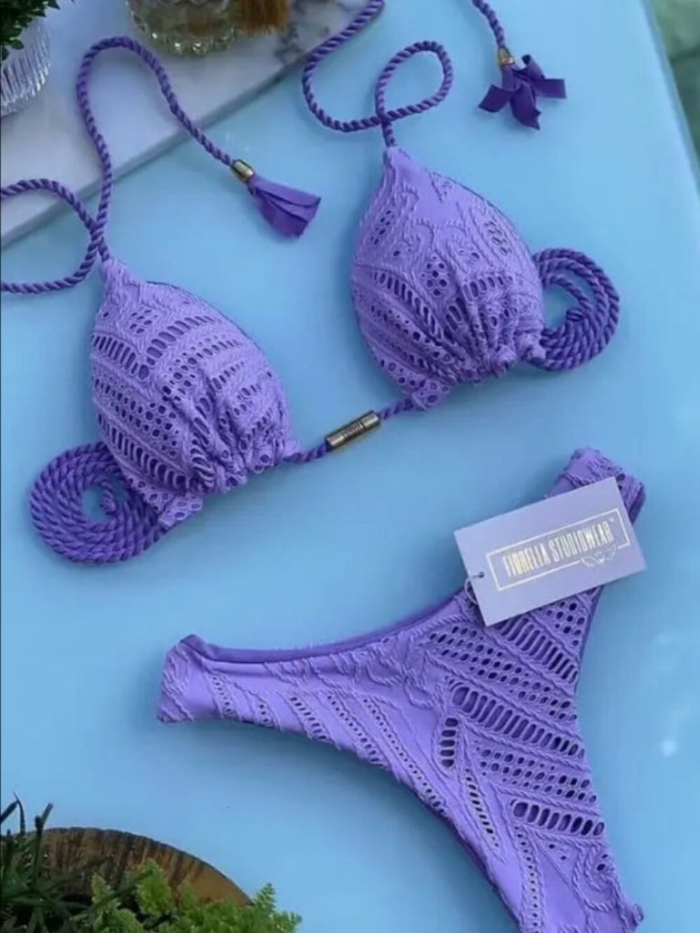 Lilac Lace Brazilian Bikini Set | Triangle Top & Brazilian Bottom